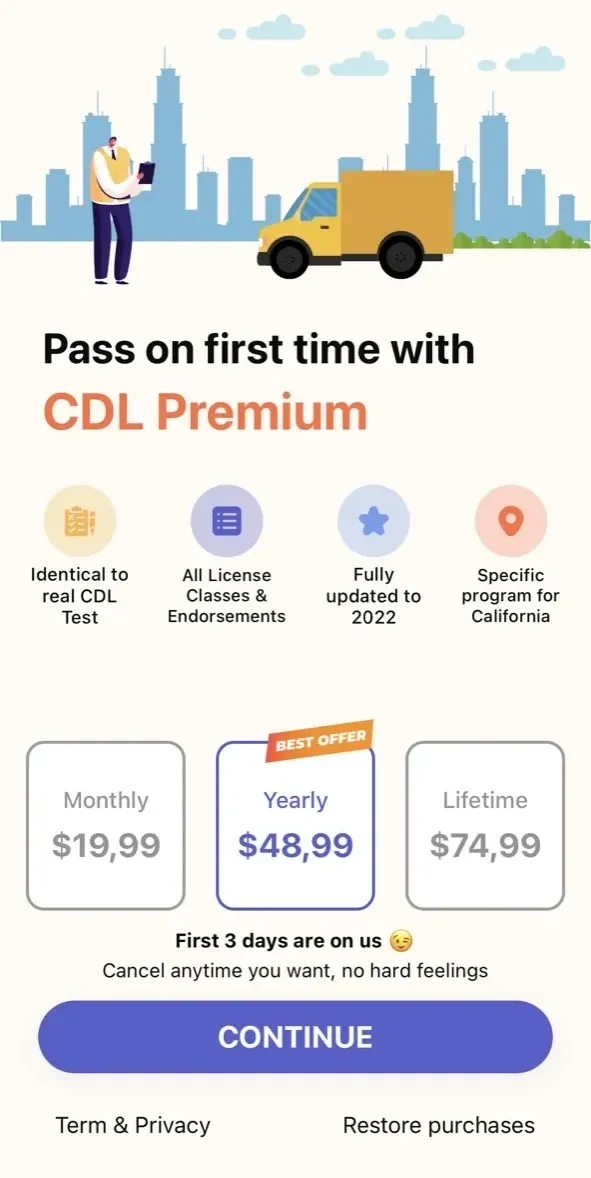 CDL Prep Test 2024 paywall screen