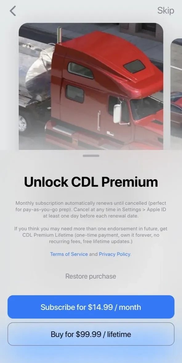 CDL Prep Practice Test Genie™ paywall screen