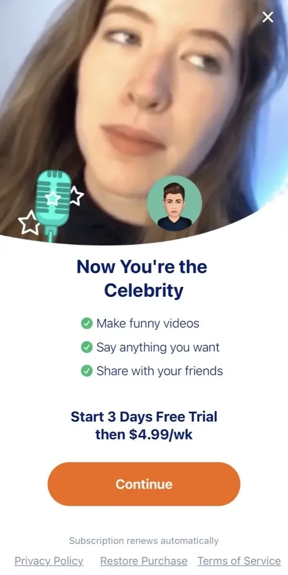 Celeb Voice Filter paywall screen