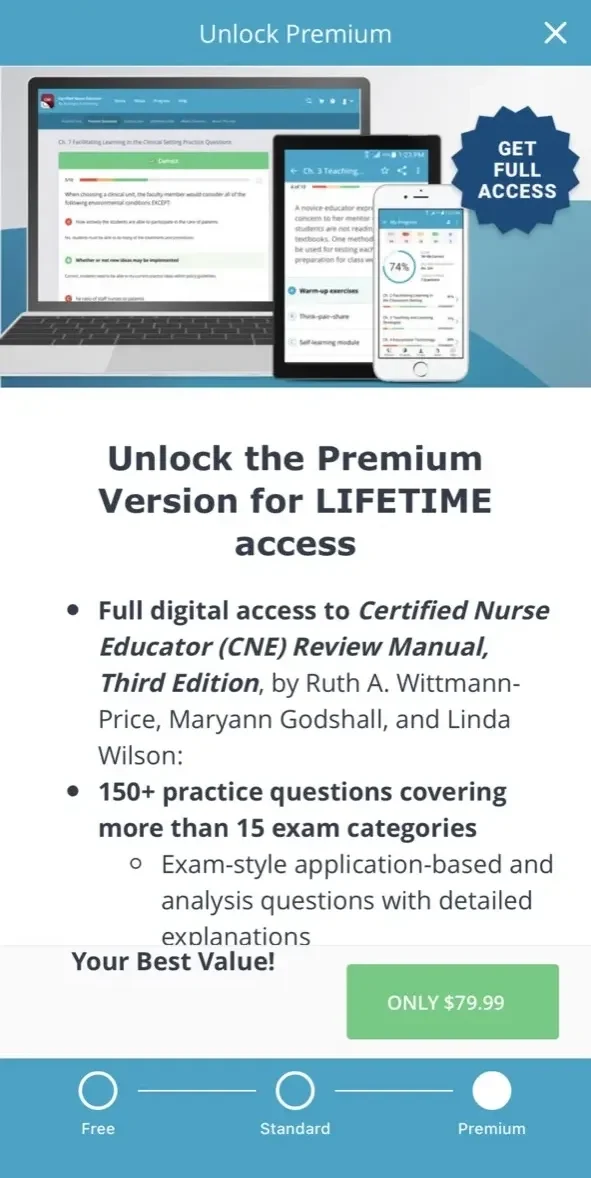 Certified Nurse Educator Exam paywall screen