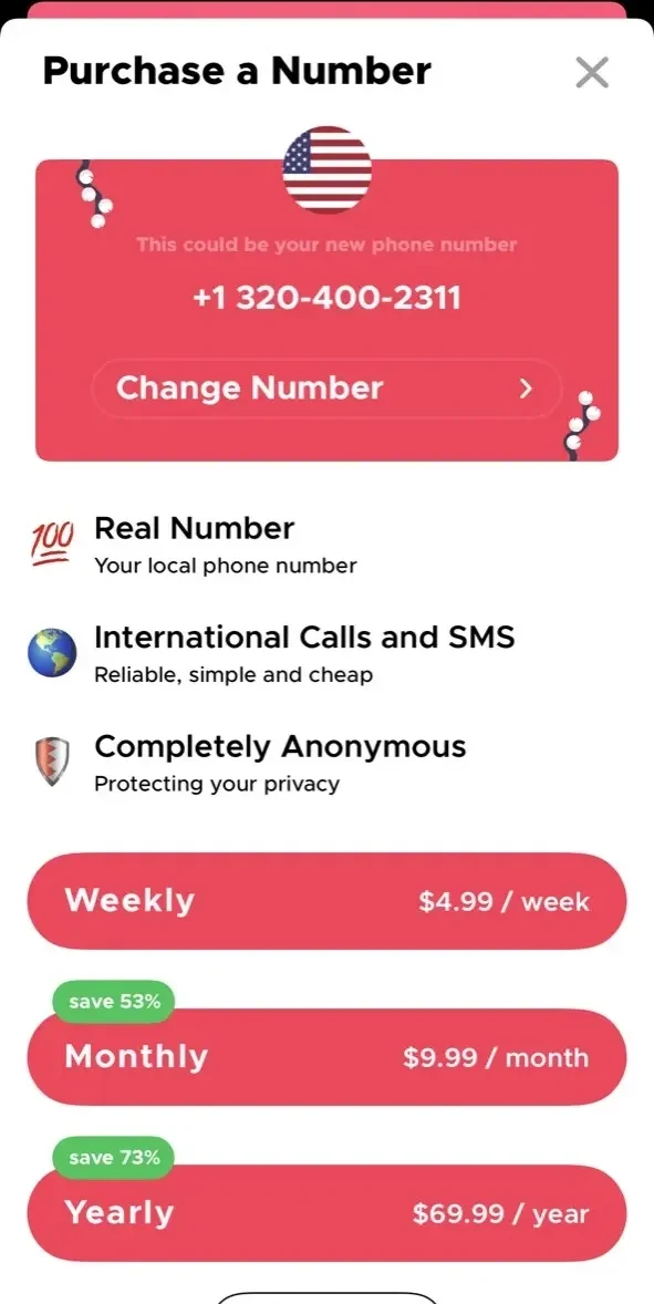 Second Phone Number paywall screen
