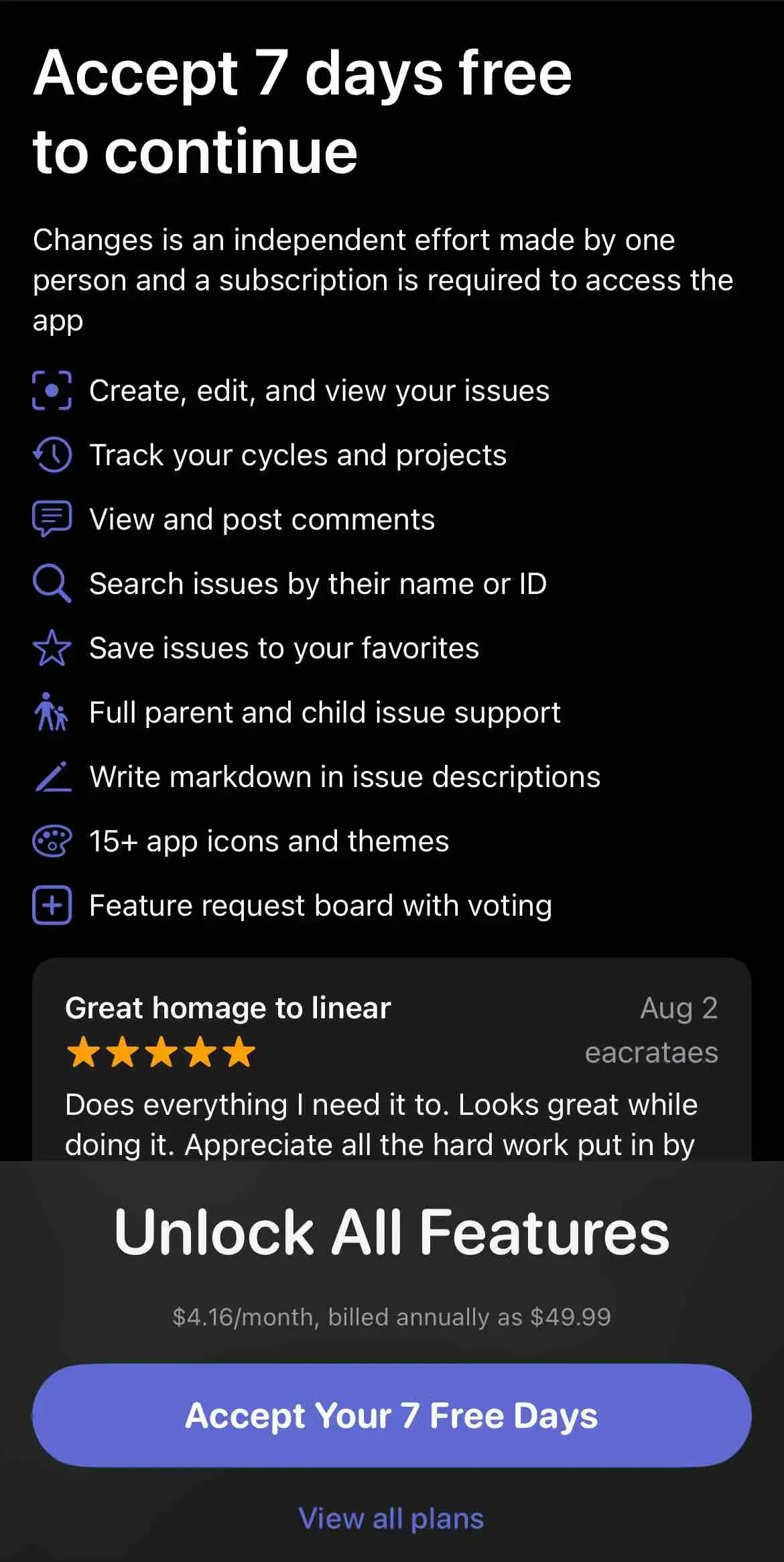 Changes paywall screen
