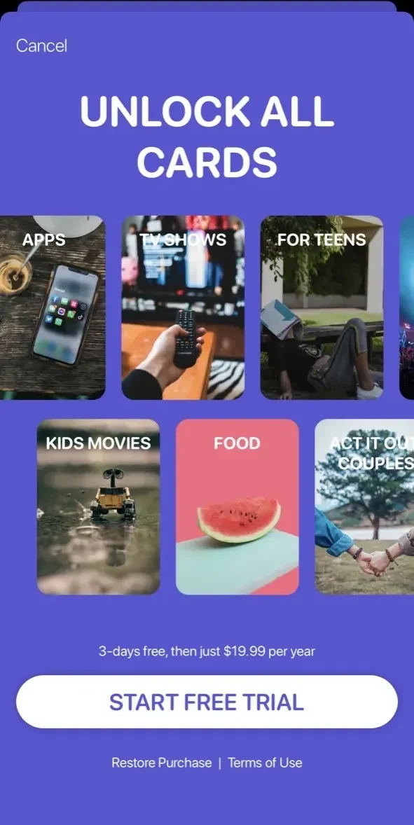 Charades paywall screen