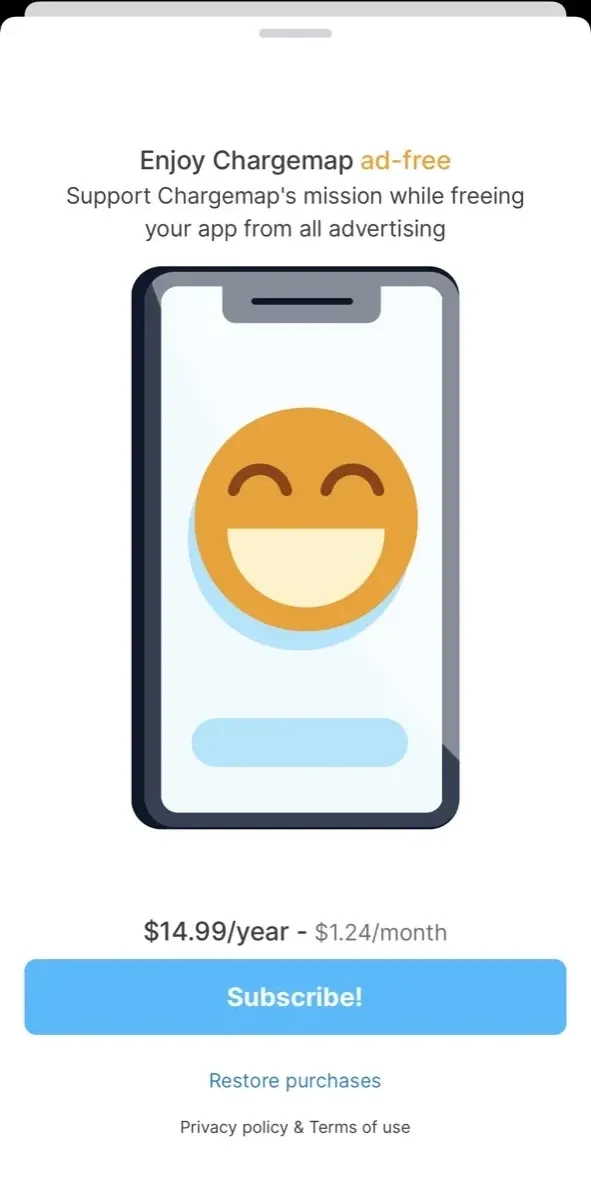 Chargemap paywall screen