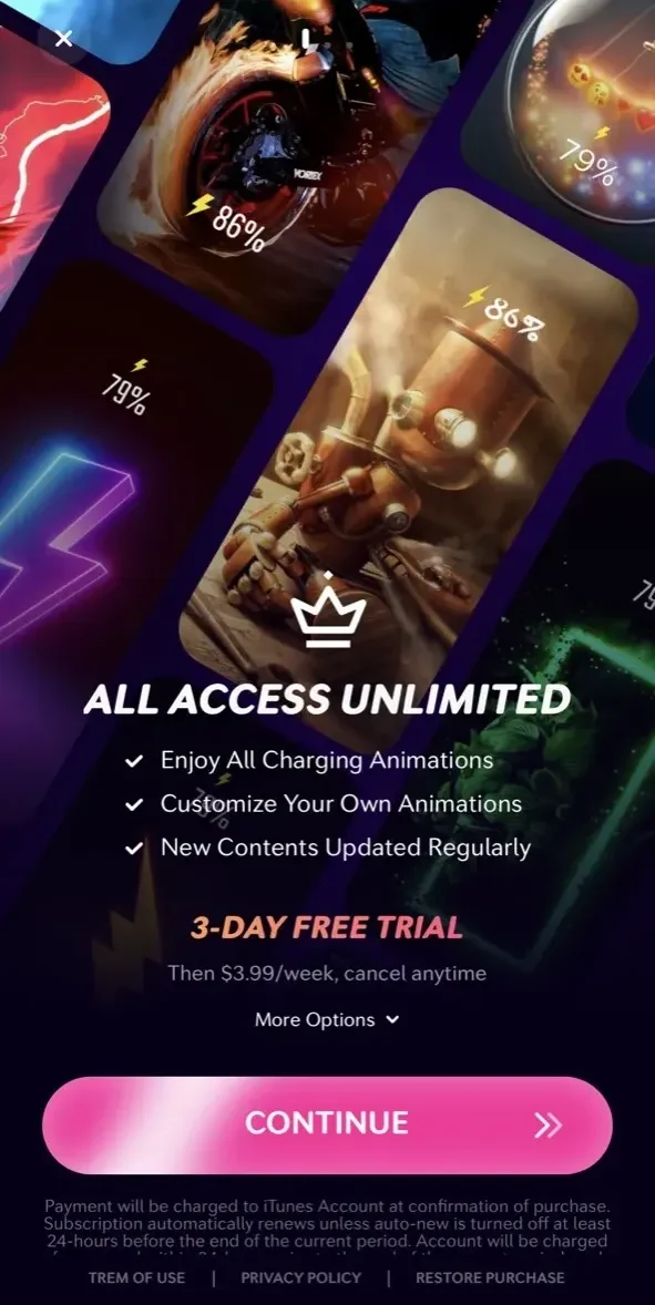Charging Animation Show Play paywall screen