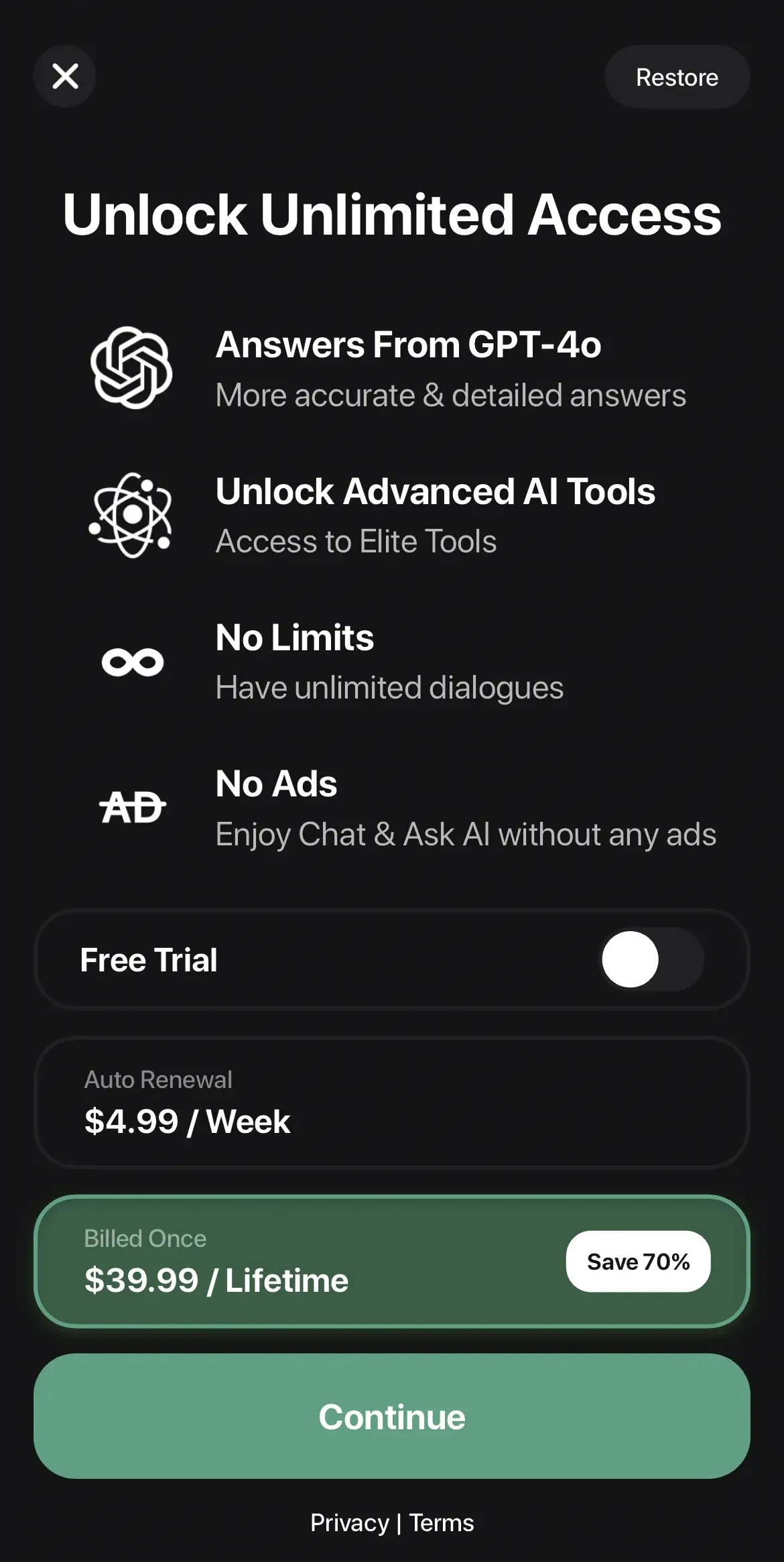 Chat paywall screen