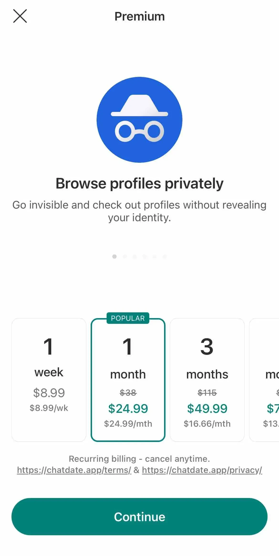 Chat & Date paywall screen