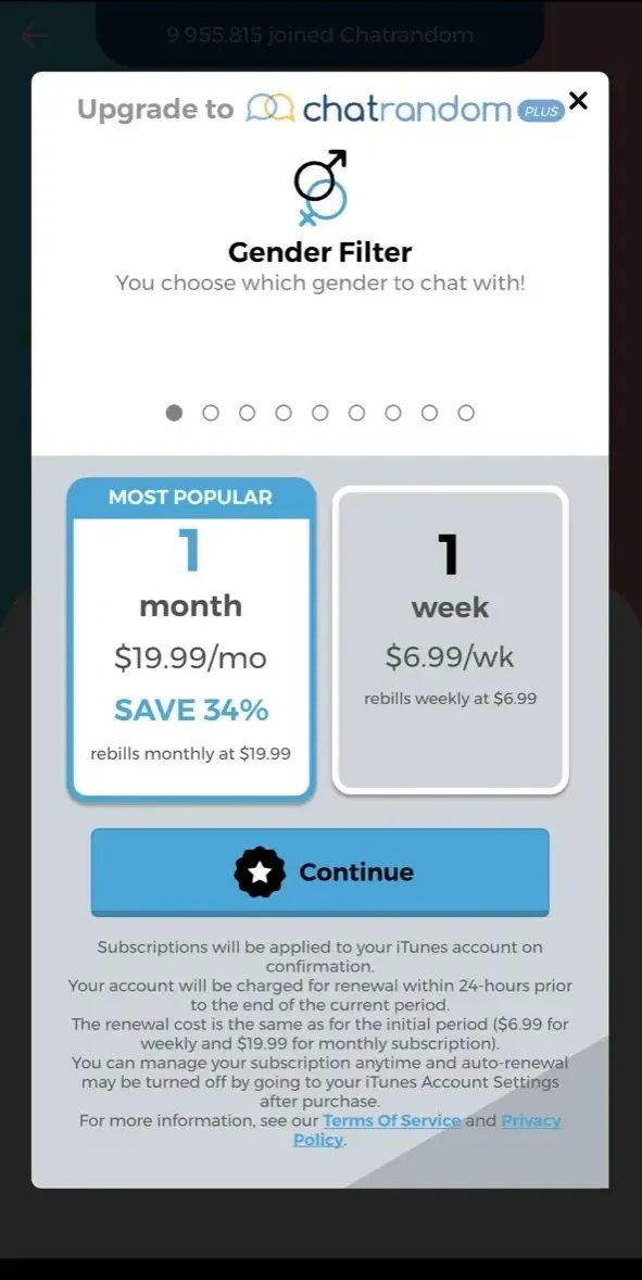 Chatrandom paywall screen