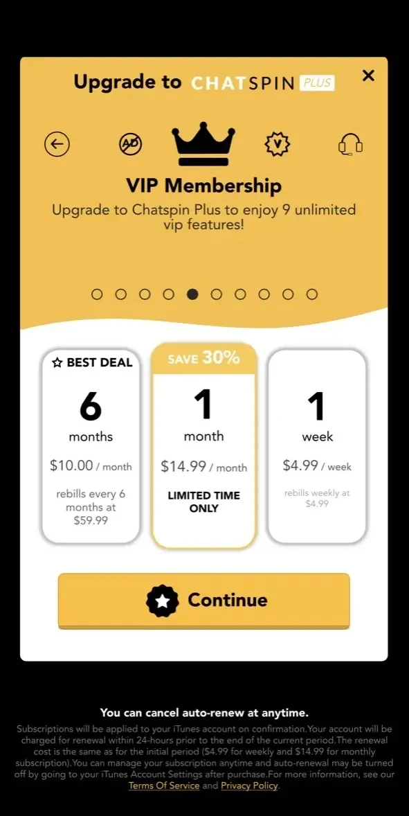 Chatspin paywall screen