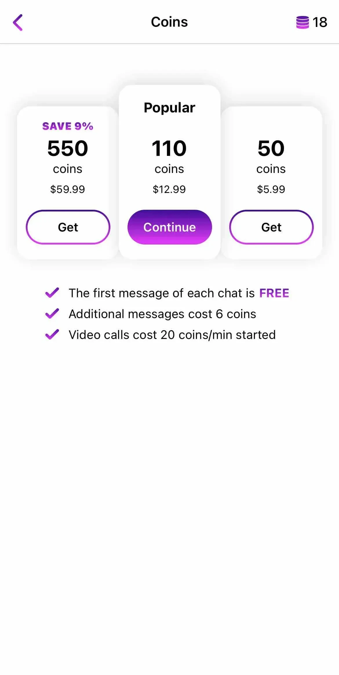 Chaty paywall screen