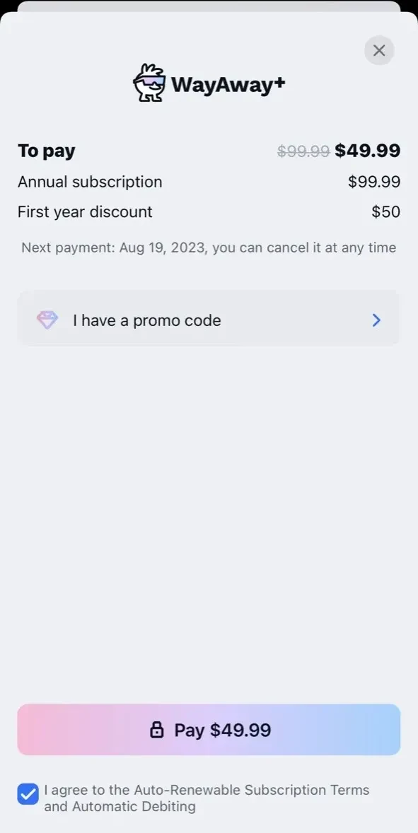 Cheap flights paywall screen