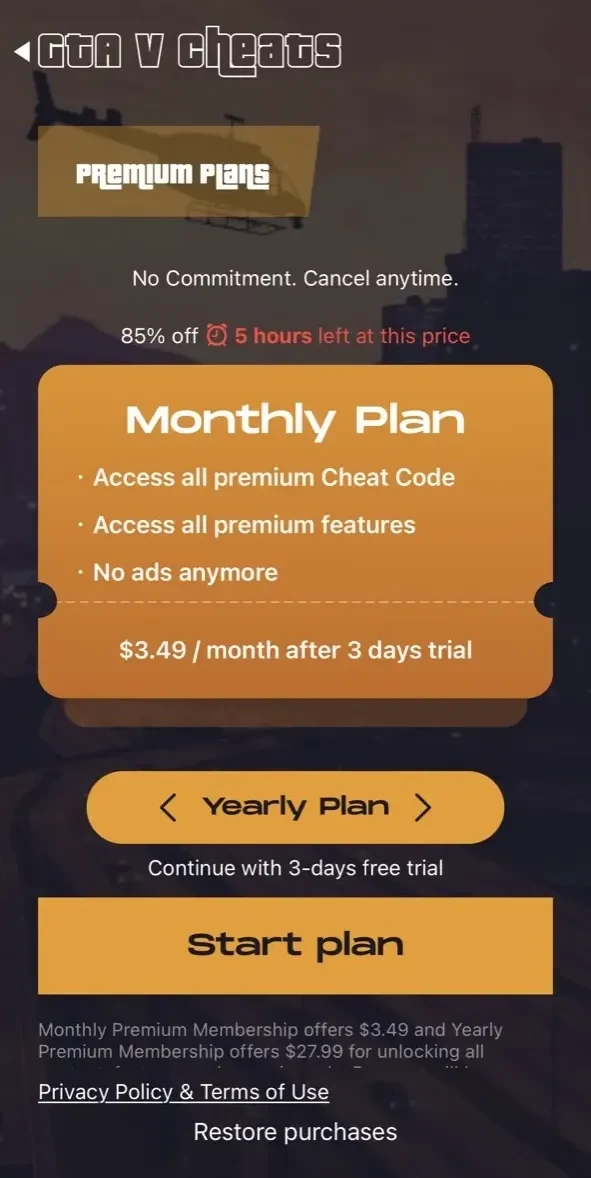 Cheat Codes For GTA 5 paywall screen