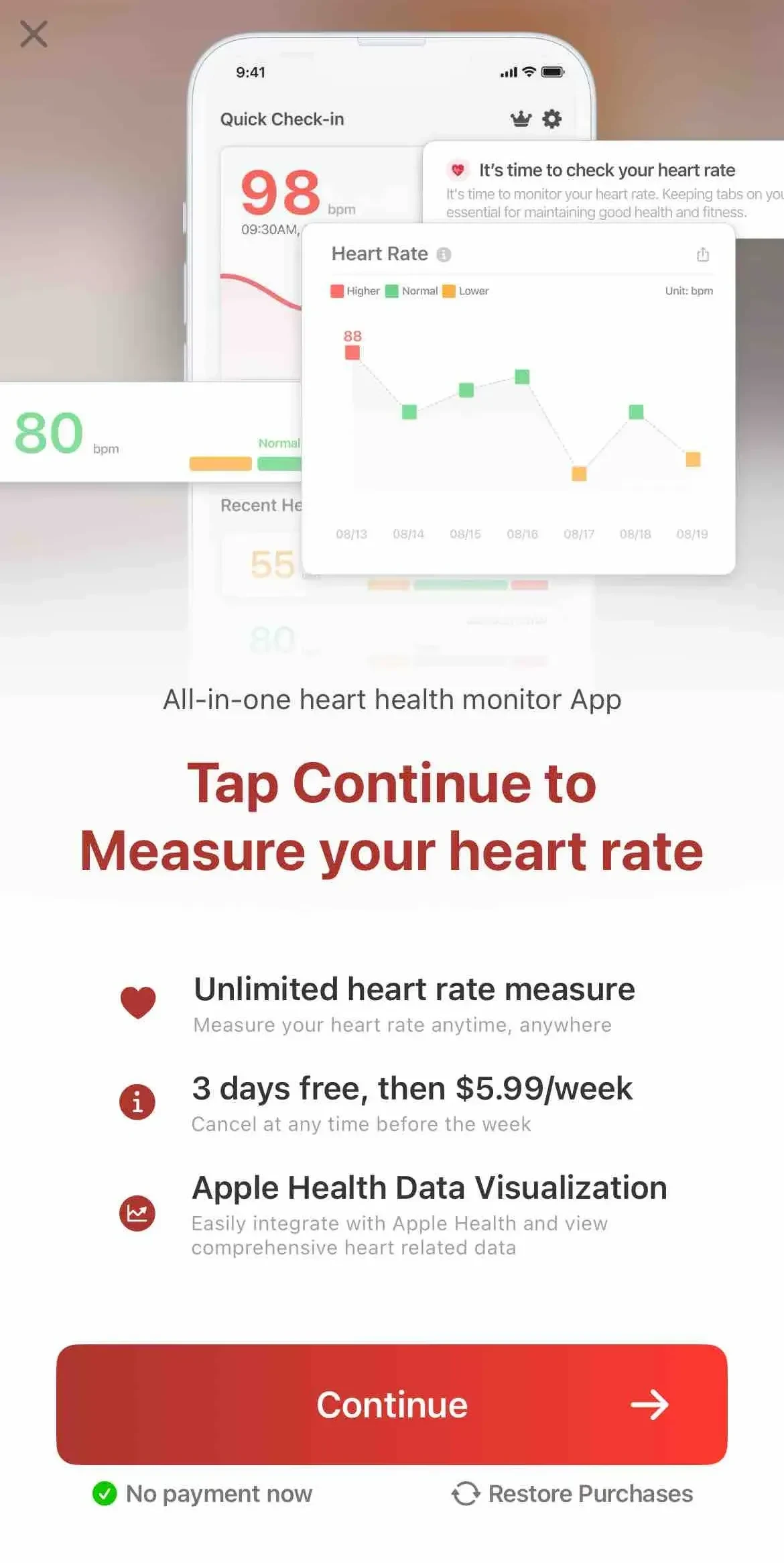 Check Heart Rate Now paywall screen