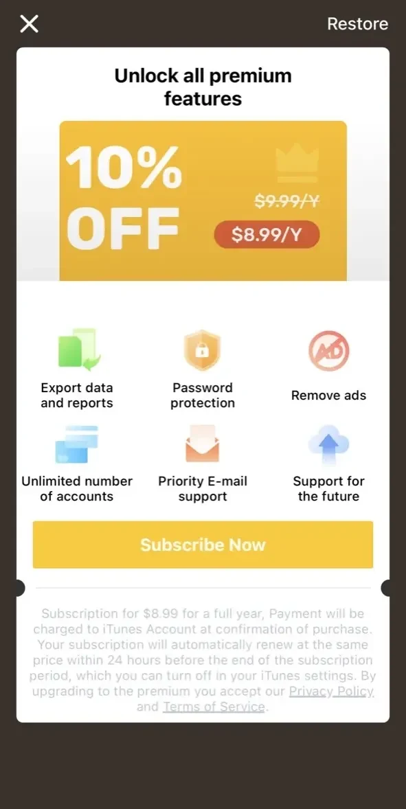 Checkbook paywall screen