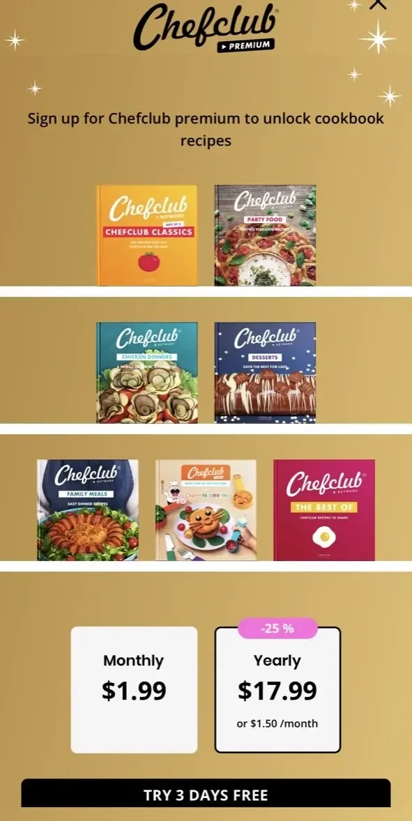 Chefclub paywall screen