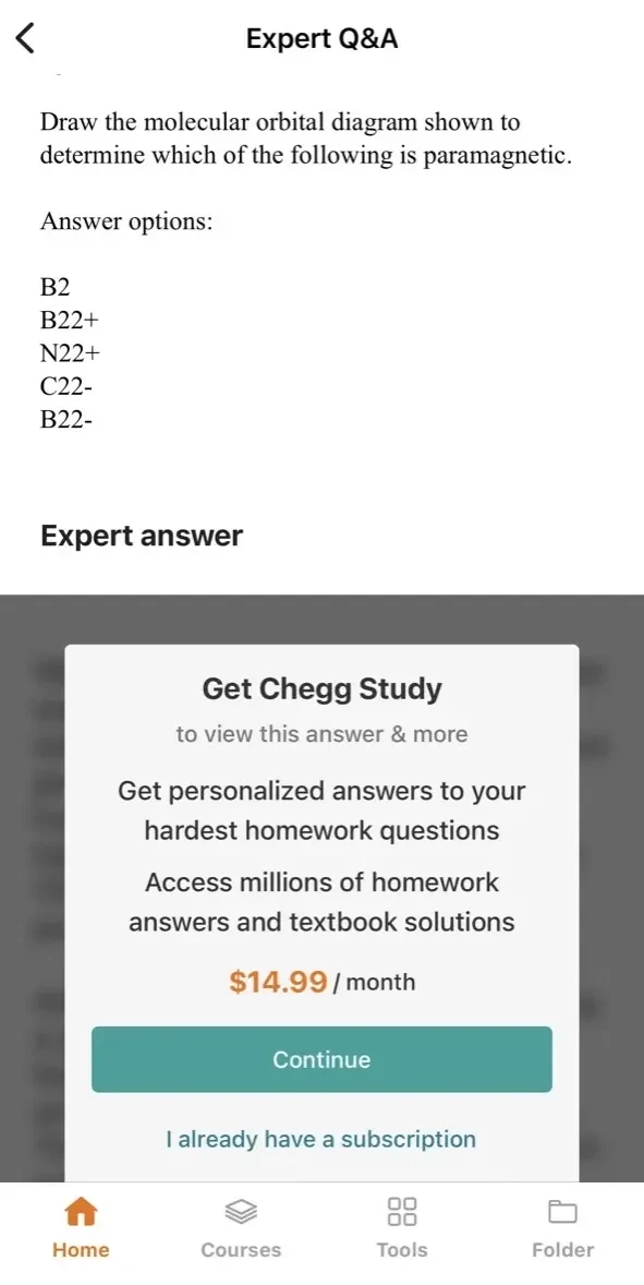 Chegg Study paywall screen