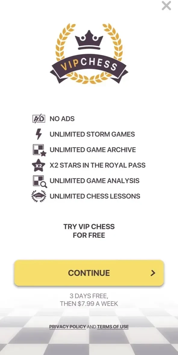 Chess Royale paywall screen
