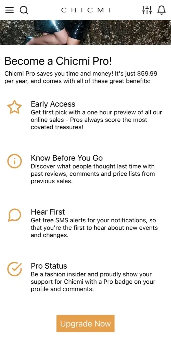 CHICMI paywall screen