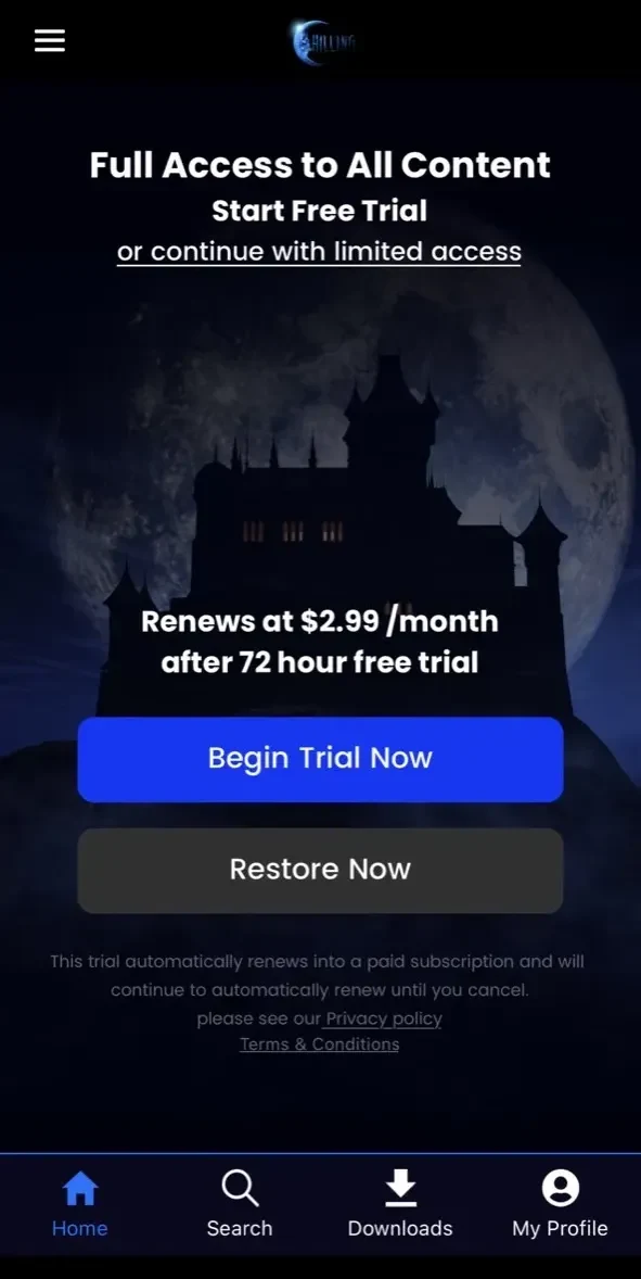Chilling paywall screen