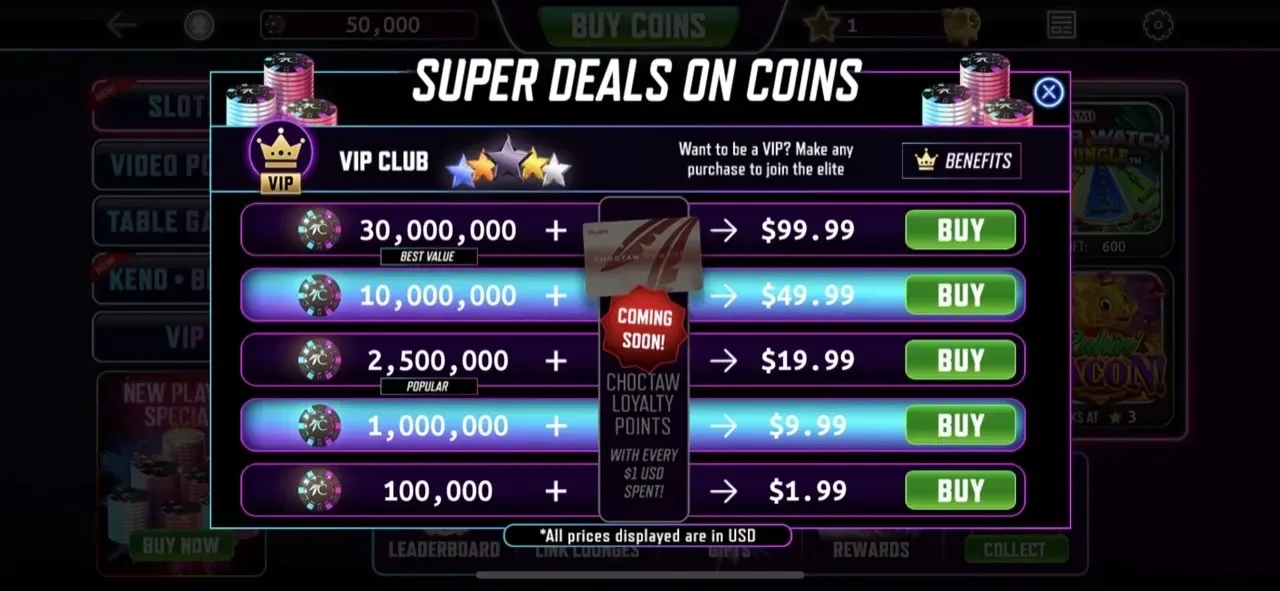Choctaw Slots paywall screen