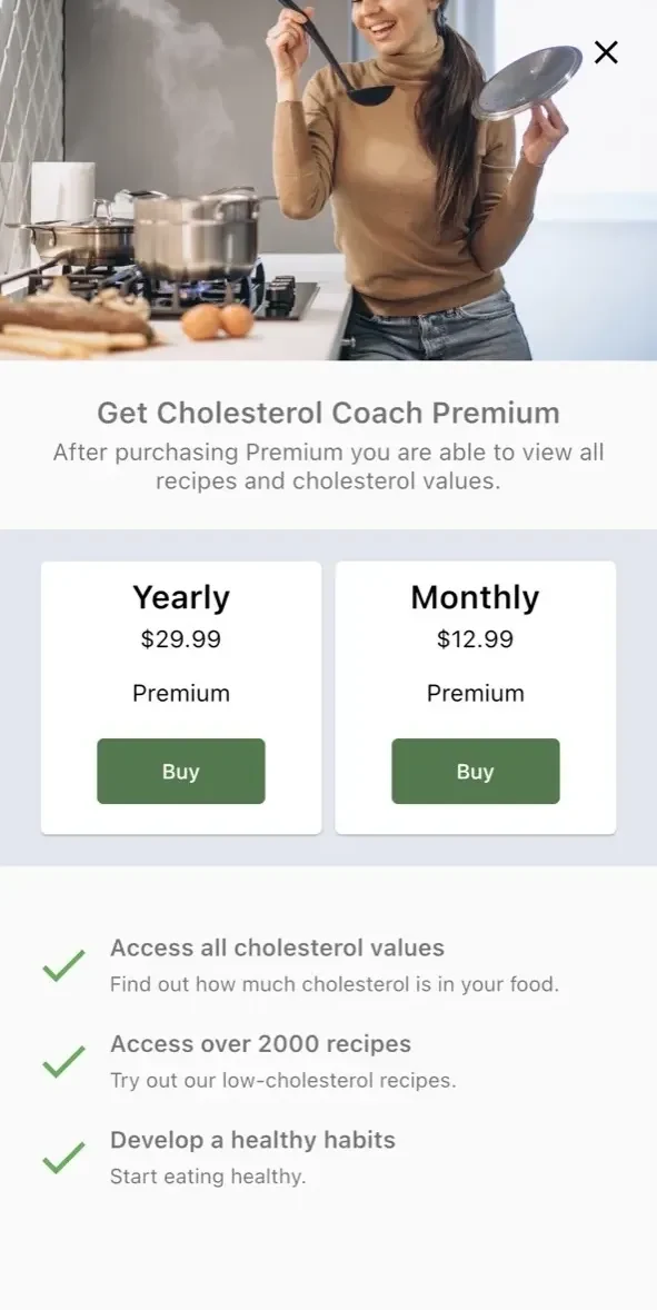 Cholesterol Tracker paywall screen