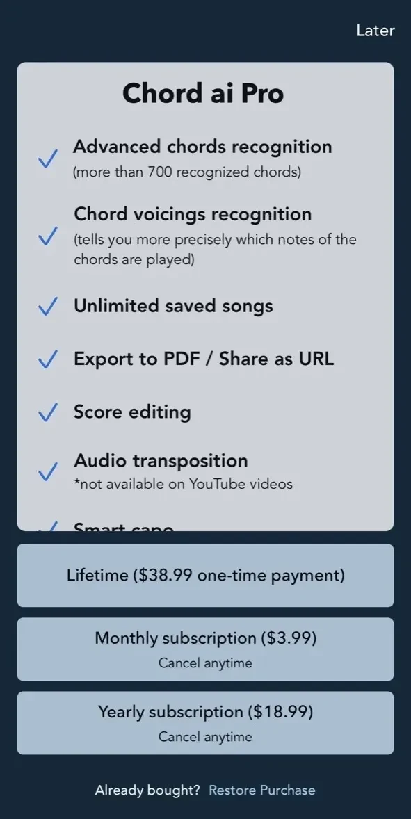 Chord ai paywall screen
