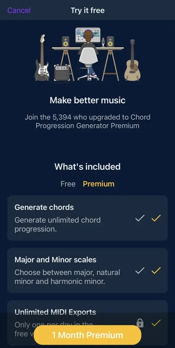 Chord Progression Generator paywall screen
