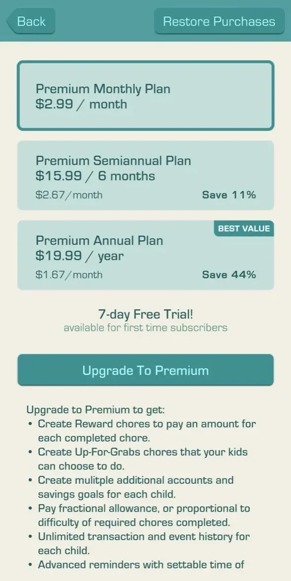 Chores paywall screen