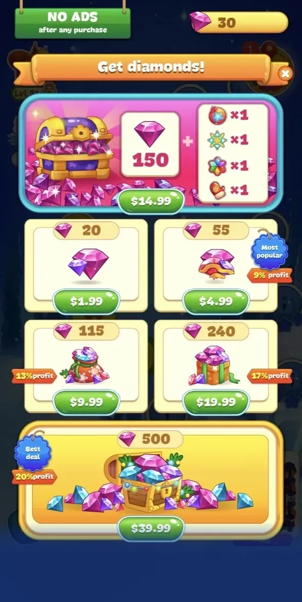 Christmas Sweeper 3 paywall screen