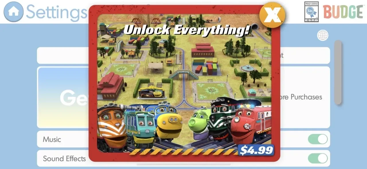 Chuggington Ready to Build paywall screen