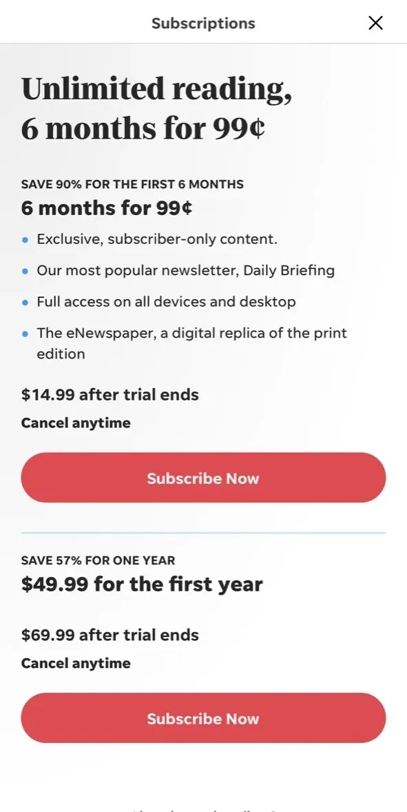 Cincinnati paywall screen