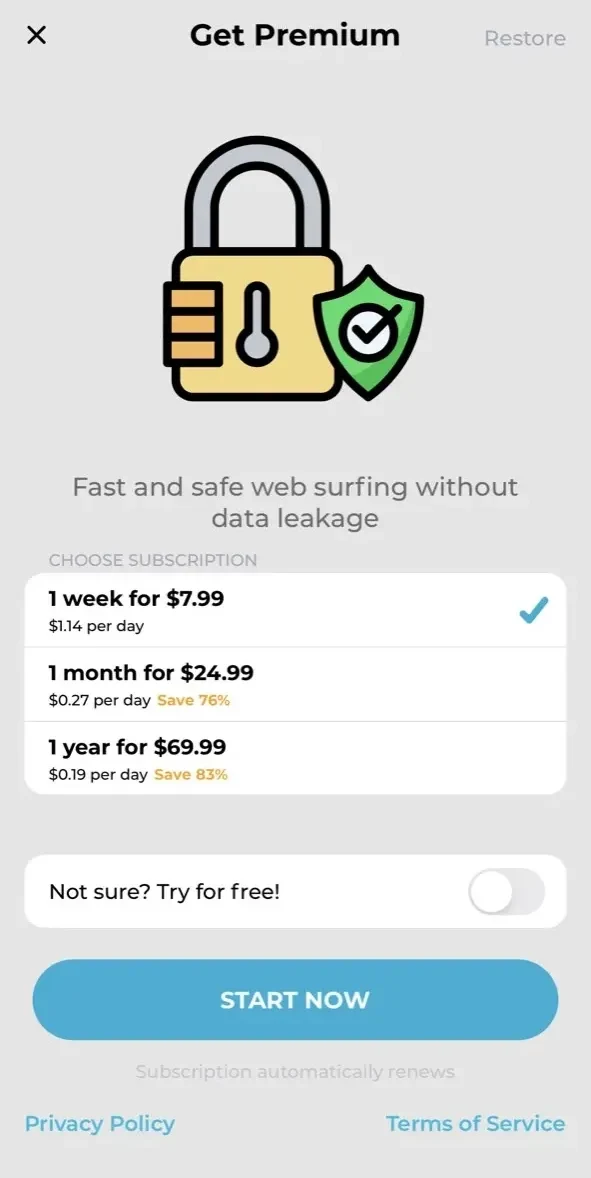 Cipher VPN paywall screen