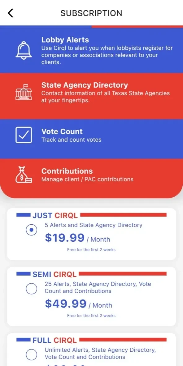 Cirql paywall screen