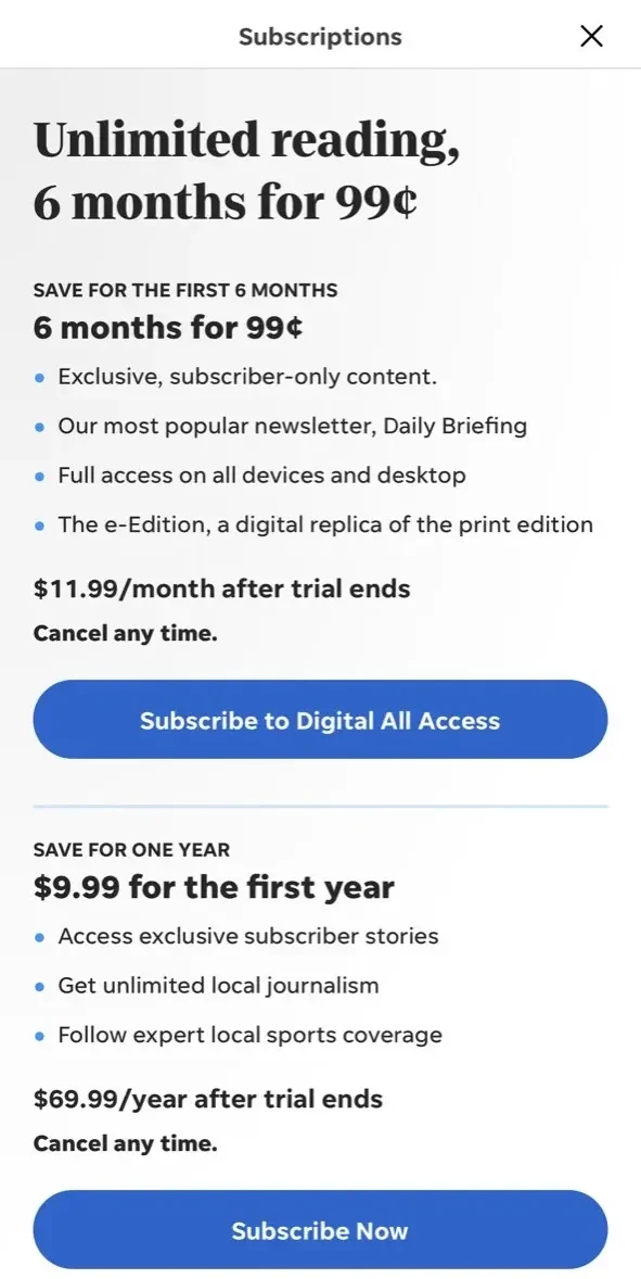 Citizen Times paywall screen
