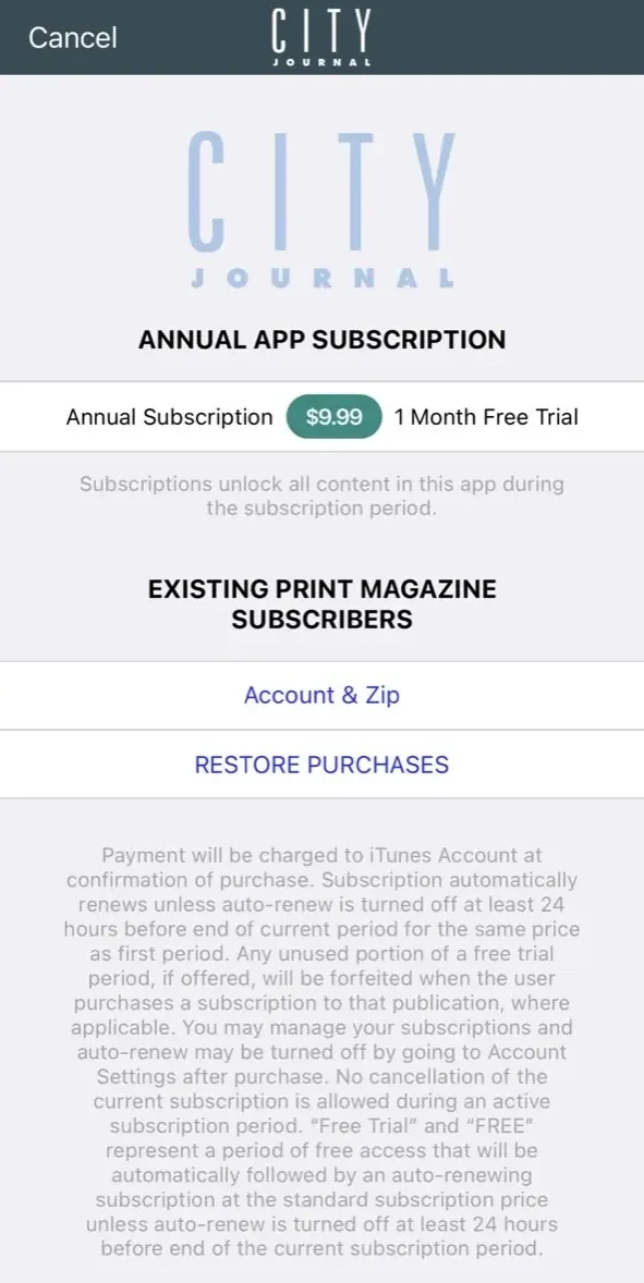 City Journal paywall screen