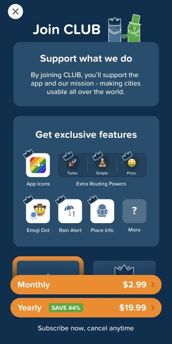 Citymapper paywall screen