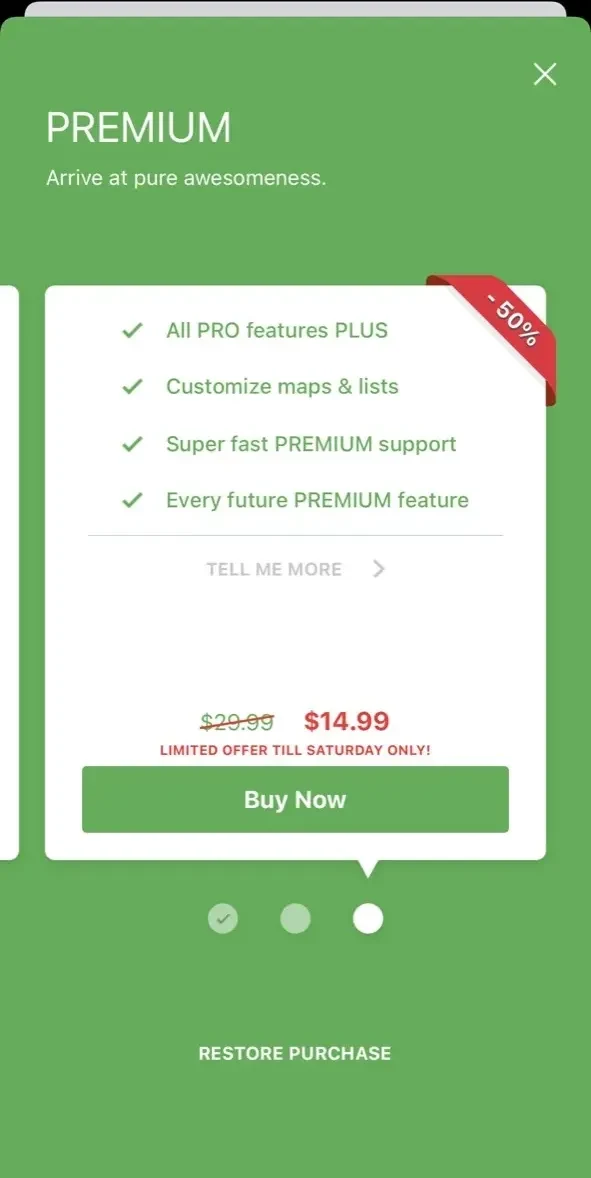 CityMaps2Go paywall screen