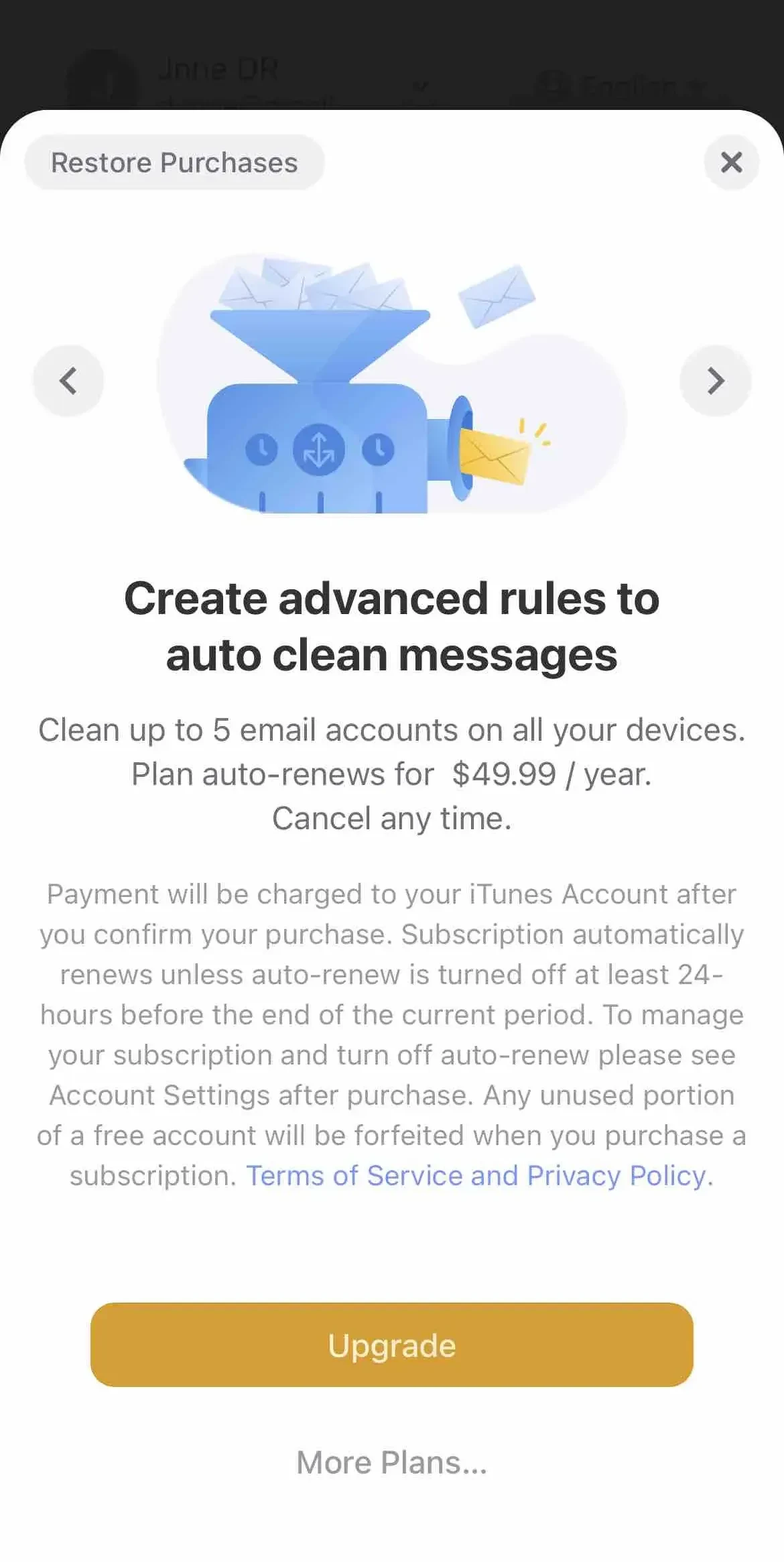 Clean Email paywall screen