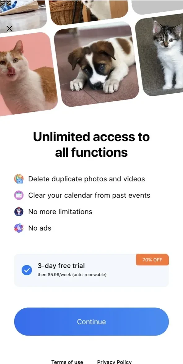 Clean Storage paywall screen