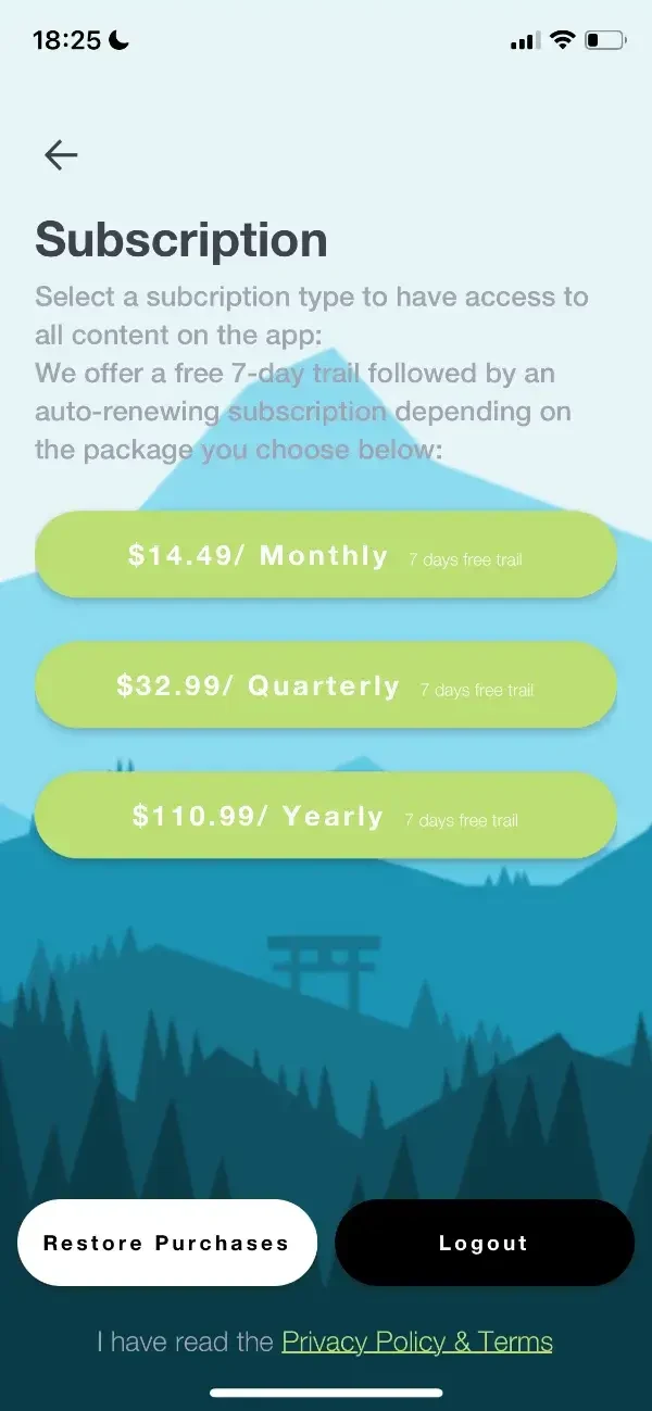 Clear Minds paywall screen