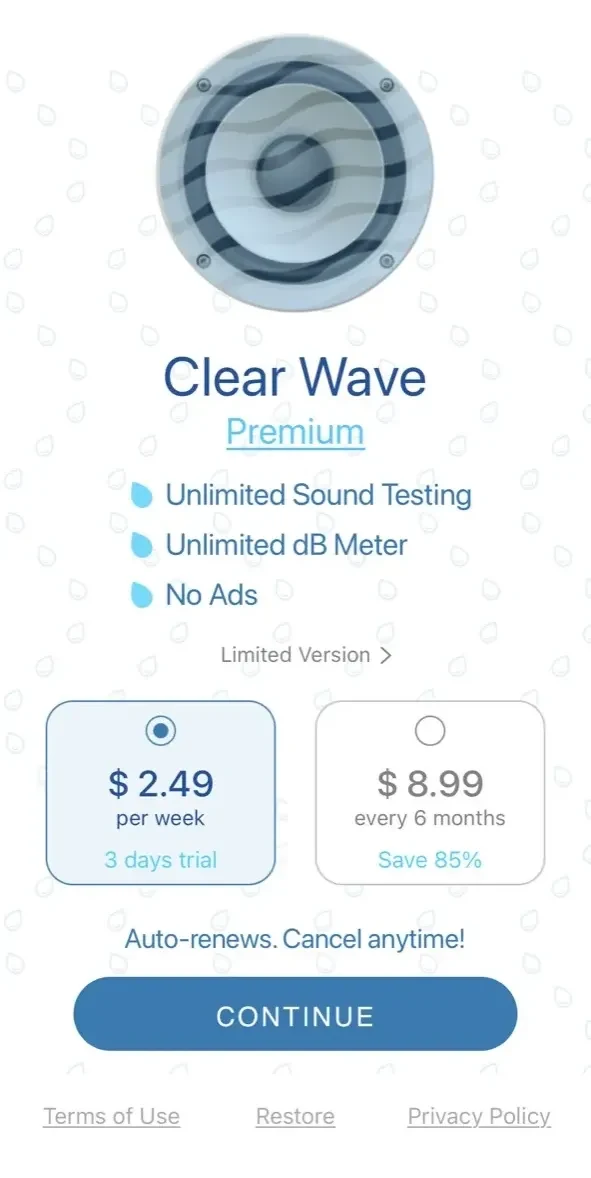 Clear Wave paywall screen