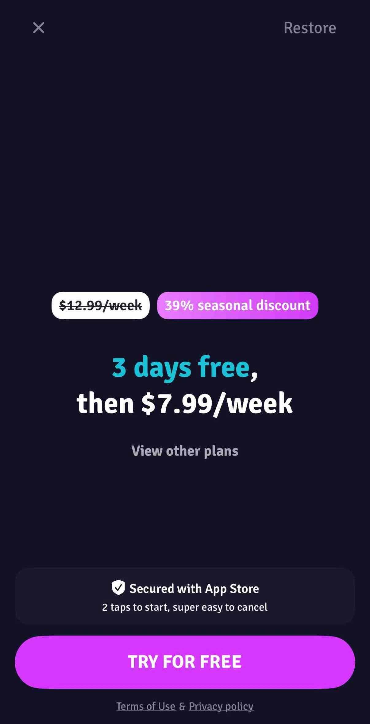 Clever paywall screen