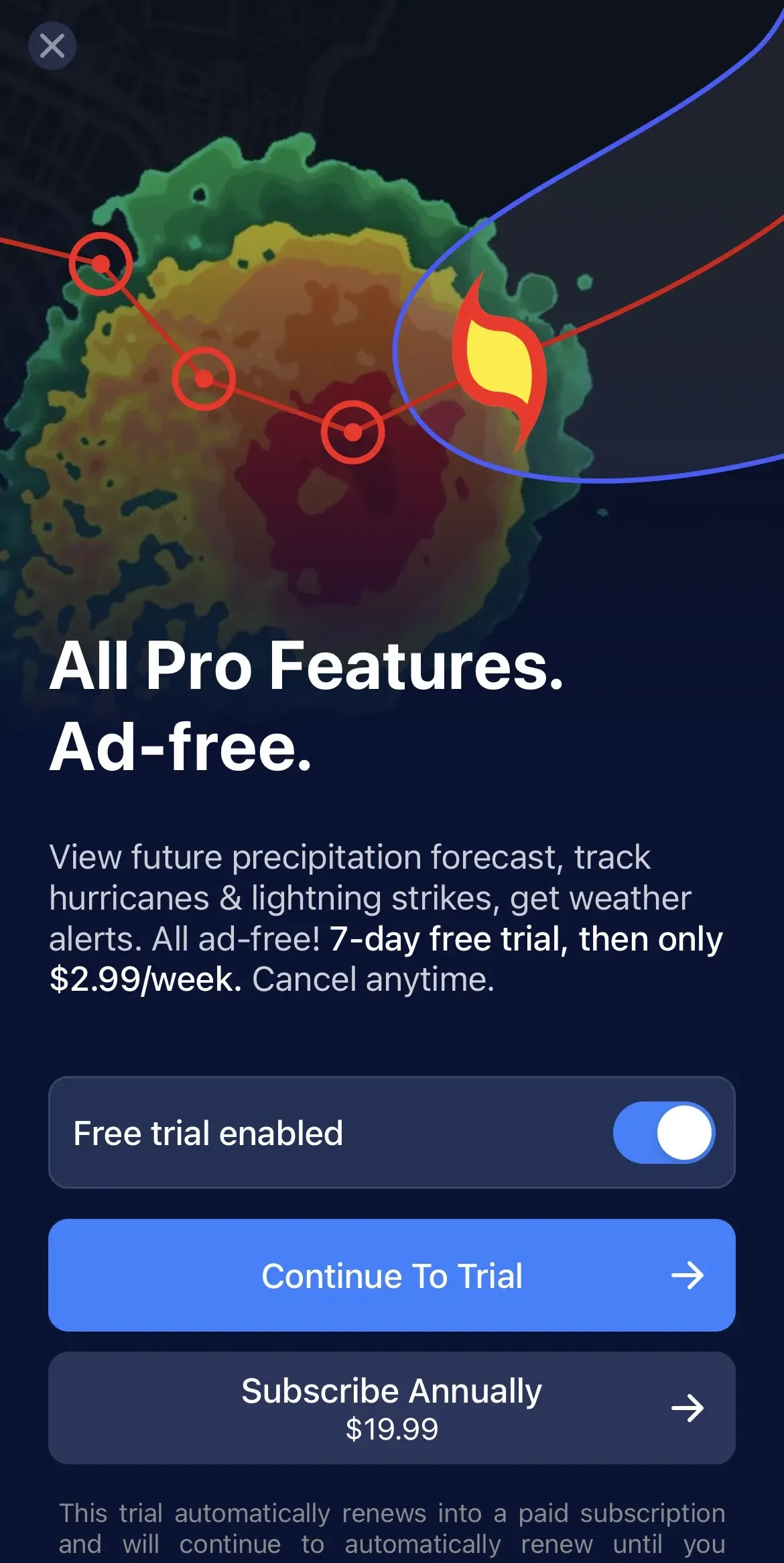 Clime paywall screen