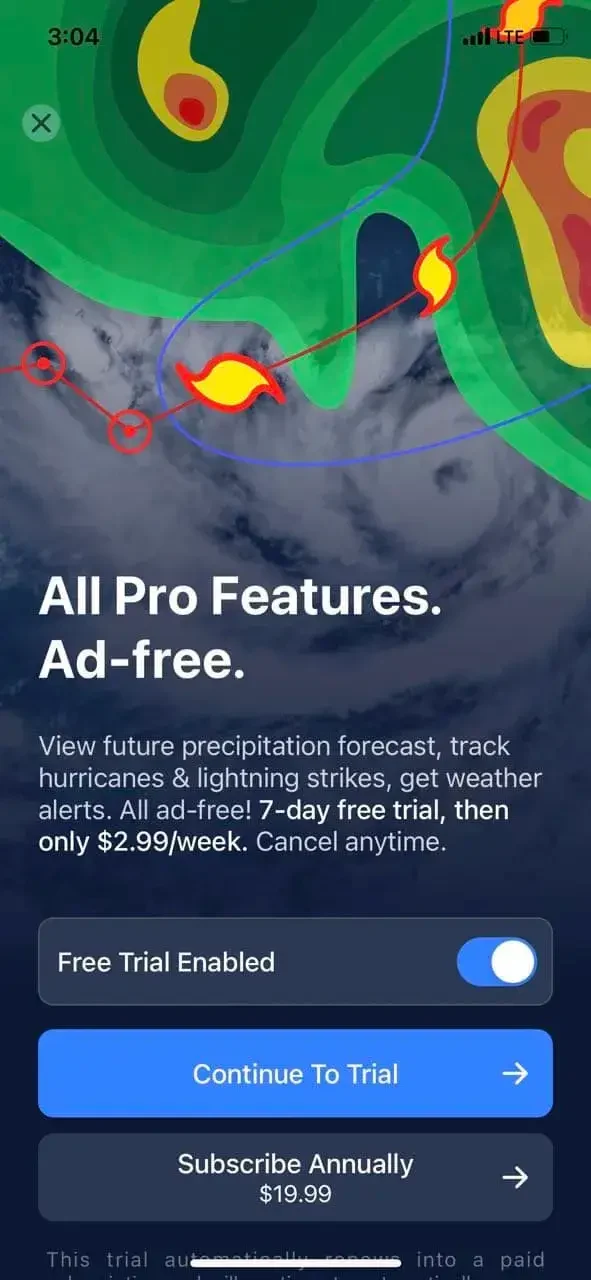 Clime paywall screen