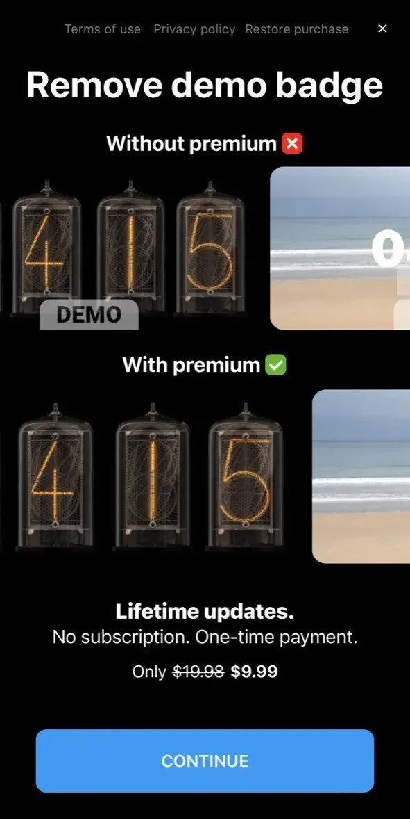 Clock Widget paywall screen