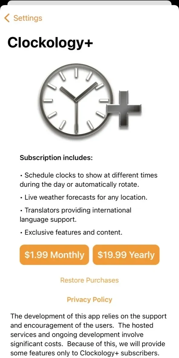Clockology paywall screen