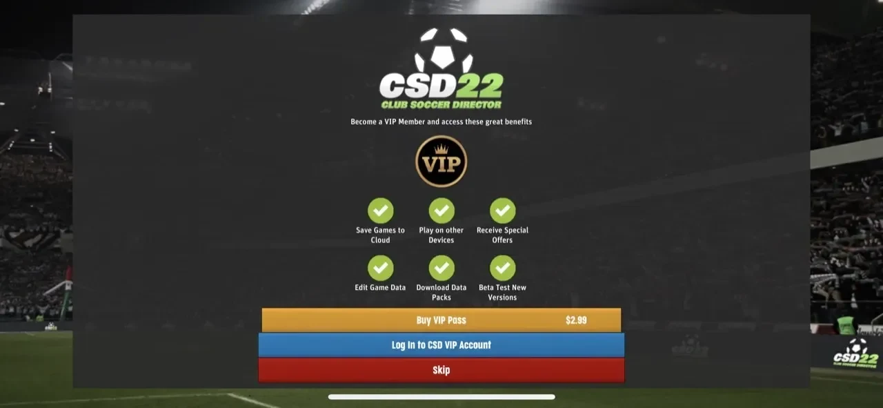 Club Soccer Director 2022 paywall screen