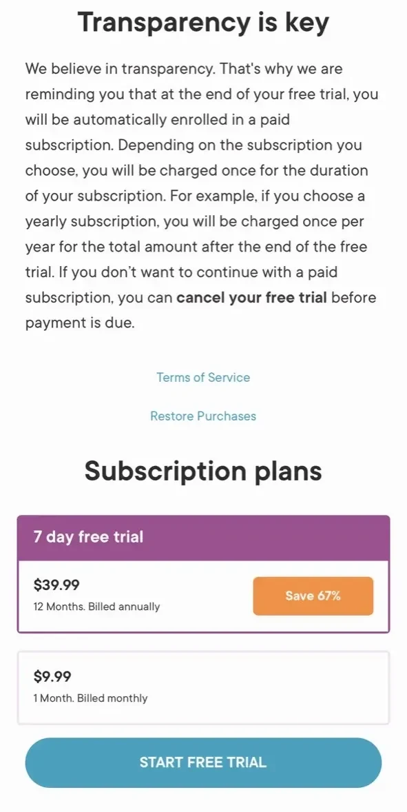 Clue Period Tracker paywall screen