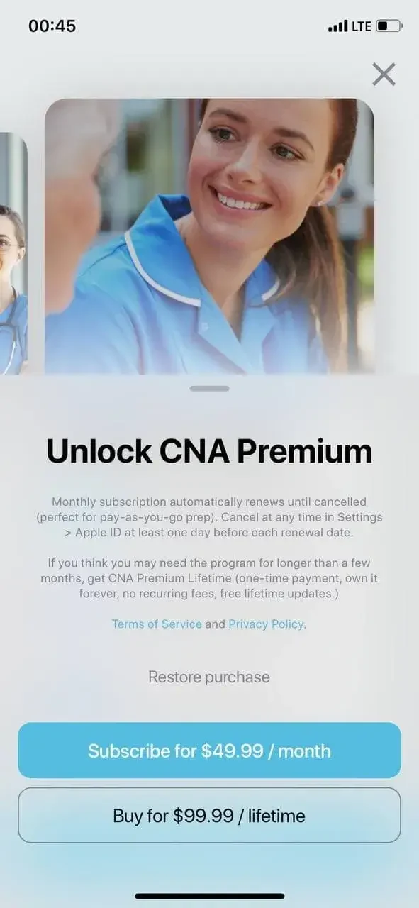 CNA Practice Test Genie paywall screen