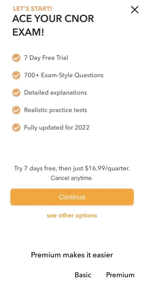 CNOR Practice Exam Prep 2024 paywall screen